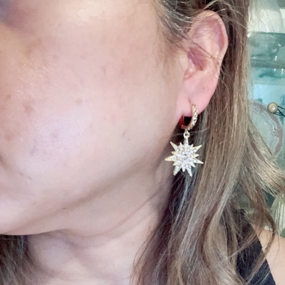 Starburst Rhinestone Hoop Earrings - Picture 8 of 10